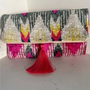 NEW MILA MIRO BY EMELIE women's monaco silk‎ clutch in multicolor